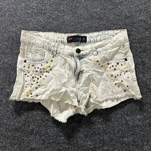 Pool Jeans Denim Shorts Womens Size 40 Light Wash Studded Raw Hem Festival